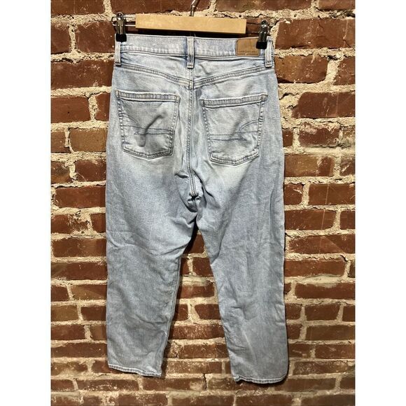 American Eagle Jeans Womens 4S Blue Highest Rise 90s Boyfriend Ripped Light Wash - Picture 3 of 4